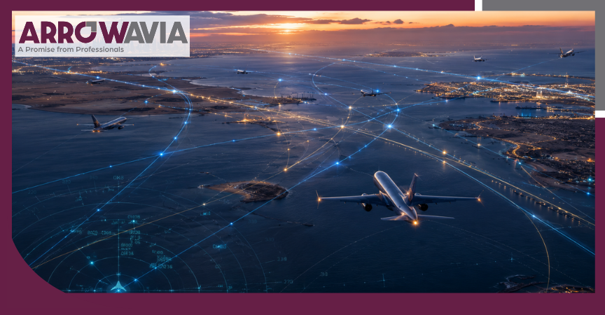 Commercial aircraft operating in UAE airspace with digital flight route overlays, illustrating airspace management, aviation resilience, and operational coordination during regional conflict
