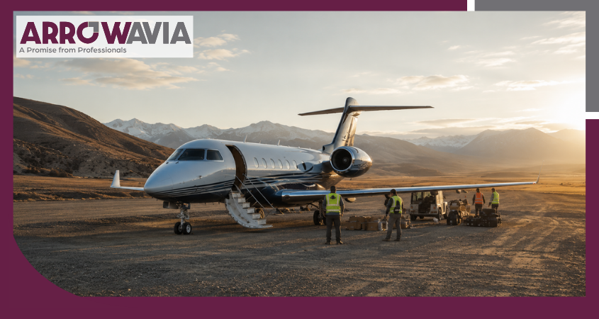 Flight operations team planning aircraft operations to remote locations with permits, routing, and ground support coordination.
